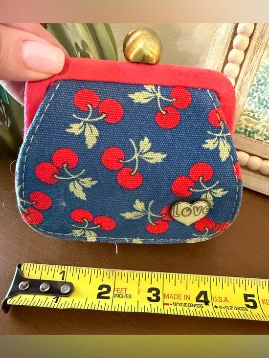 GAP-“Am I the Cutest or What?? Blue with Cherry Print Coin Purse with Red Trim - Picture 3 of 11